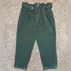 Wild Fable Size 16 High Rise Green Belted Capri with Ruffled Waste